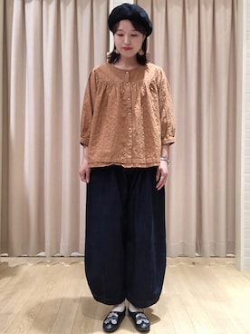 「レースブラウス」｜「アイテム（ハンチング/ベレー帽）」を使った、orinaさん（レディース・153cm）の秋コーディネート