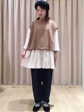 「ベスト×Tシャツ」｜「アイテム（その他）」を使った、orinaさん（レディース・153cm）の秋コーディネート
