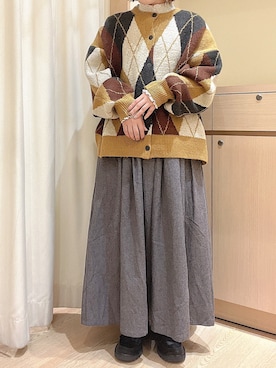 「ゆるニット」｜「アイテム（ハンチング/ベレー帽）」を使った、orinaさん（レディース・153cm）の秋コーディネート