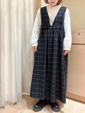 「チェックワンピース」｜「アイテム（ジャンパースカート）」を使った、orinaさん（レディース・153cm）の冬コーディネート