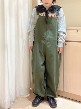 「付け襟」｜「アイテム（オールインワン・サロペット）」を使った、orinaさん（レディース・153cm）の秋コーディネート