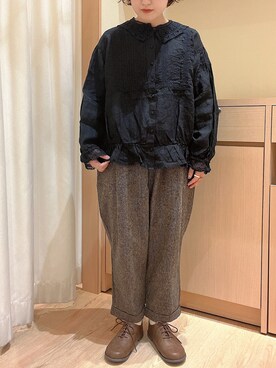 「レースブラウス」｜「アイテム（その他）」を使った、orinaさん（レディース・153cm）の冬コーディネート