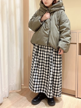 「カーキアウター」｜「アイテム（シャツワンピース）」を使った、orinaさん（レディース・153cm）の冬コーディネート