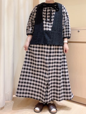 「チェックワンピース」｜「アイテム（その他）」を使った、orinaさん（レディース・153cm）の春コーディネート