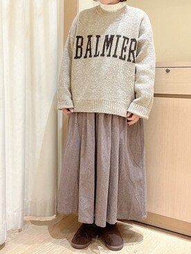「ロゴニット」｜「アイテム（ハンチング/ベレー帽）」を使った、orinaさん（レディース・153cm）の秋コーディネート