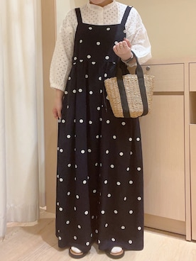 「レースブラウス」｜「アイテム（サロペット/オーバーオール）」を使った、orinaさん（レディース・153cm）の春コーディネート