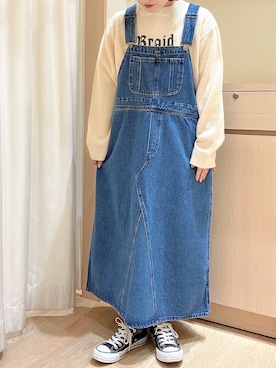 「ロゴニット」｜「アイテム（ジャンパースカート）」を使った、orinaさん（レディース・153cm）の秋コーディネート