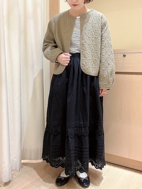 「レーススカート」｜「アイテム（ノーカラージャケット）」を使った、orinaさん（レディース・153cm）の春コーディネート