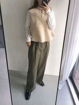 「ぺプラムトップス」｜「アイテム（スラックス）」を使った、nishi3さん（レディース・161cm）の秋コーディネート
