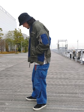 「冬アウター」｜「アイテム（MA-1）」を使った、KaWaMaさん（メンズ・175cm）の冬コーディネート