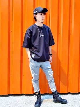 「アイテム（スウェットパンツ）」を使った、KaWaMaさん（メンズ・175cm）の夏コーディネート