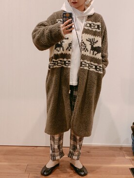 「カウチン」｜「アイテム（その他アウター）」を使った、yuさん（レディース・158cm）の冬コーディネート