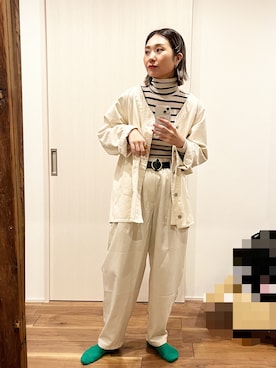 「オールホワイト」｜「アイテム（ブルゾン）」を使った、yuさん（レディース・158cm）の春コーディネート