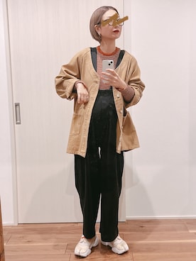 「coen（コーエン）のアイテム（オールインワン・サロペット）」を使った、yuさん（レディース・158cm）の春コーディネート