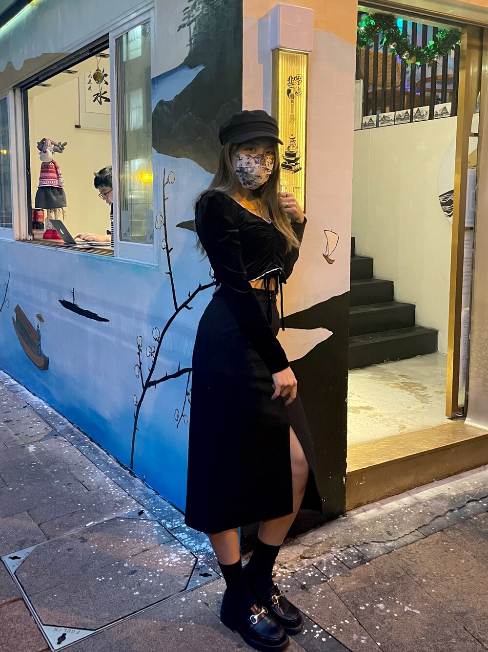 「ORiental TRafficの■2021秋冬新作■厚底ビットローファー/15311（ローファー、ブラック系）」を使った、Doris ☾さん（レディース・170cm）の冬コーディネートの1枚目の写真