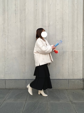 「andme（アンドミー）のアイテム（ノーカラージャケット）」を使った、muu07さん（レディース・163cm）の冬コーディネート