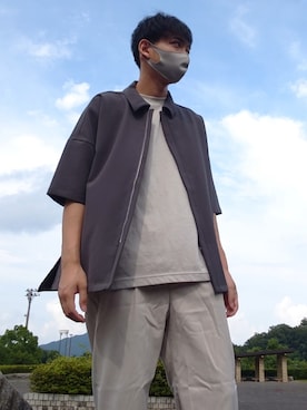 「WYM LIDNM（ウィム バイ リドム）の【WYM LIDNM】PE/RAYON RELAX PANTS（スラックス、ホワイト系）」を使った、焼きうどんさん（メンズ・178cm）の夏コーディネート