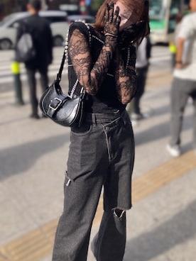 「アイテム（サスペンダー）」を使った、Rii.さん（レディース・165cm）の秋コーディネート