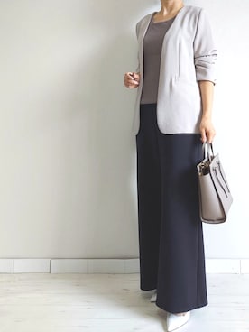 「M.deux（エムドゥ）のアイテム（ノーカラージャケット）」を使った、M.deux STAFF１さん（レディース・148cm）の夏コーディネート