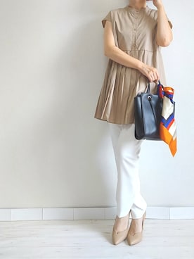 「M.deux（エムドゥ）のアイテム（スラックス）」を使った、M.deux STAFF１さん（レディース・148cm）の夏コーディネート