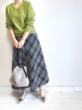 「M.deux（エムドゥ）のアイテム（ニット/セーター）」を使った、M.deux STAFF１さん（レディース・148cm）の冬コーディネート