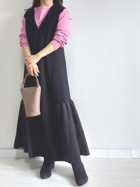 「M.deux（エムドゥ）のアイテム（ワンピース）」を使った、M.deux STAFF１さん（レディース・148cm）の冬コーディネート