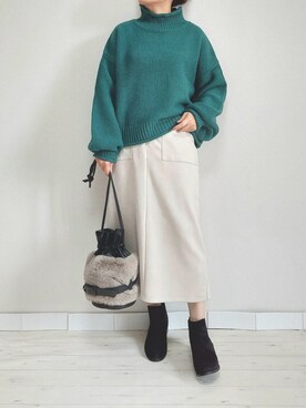 「M.deux（エムドゥ）のアイテム（ニット/セーター）」を使った、M.deux STAFF１さん（レディース・148cm）の秋コーディネート