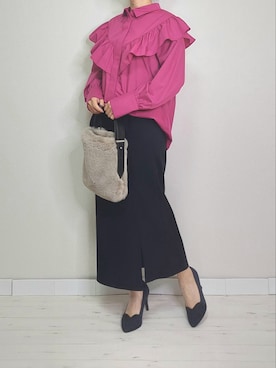 「アイテム（シャツ/ブラウス、ピンク系）」を使った、M.deux STAFF１さん（レディース・148cm）の秋コーディネート