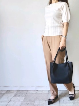 「M.deux（エムドゥ）のアイテム（ニット/セーター）」を使った、M.deux STAFF１さん（レディース・148cm）の夏コーディネート