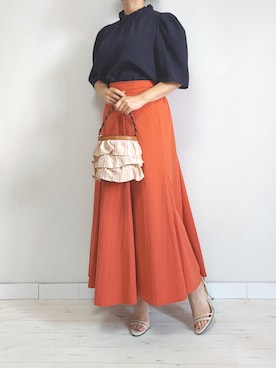 「アイテム（スカート、オレンジ系）」を使った、M.deux STAFF１さん（レディース・148cm）の夏コーディネート