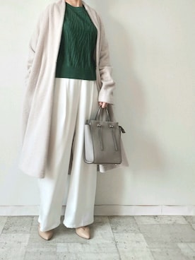 「M.deux（エムドゥ）のアイテム（ノーカラーコート）」を使った、M.deux STAFF１さん（レディース・148cm）の冬コーディネート
