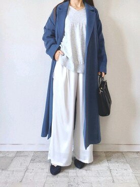 「M.deux（エムドゥ）のアイテム（チェスターコート）」を使った、M.deux STAFF１さん（レディース・148cm）の秋コーディネート