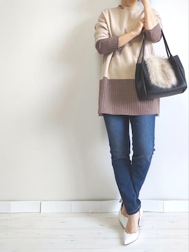 「M.deux（エムドゥ）のアイテム（パンツ）」を使った、M.deux STAFF１さん（レディース・148cm）の冬コーディネート