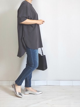 「M.deux（エムドゥ）のアイテム（デニムパンツ）」を使った、M.deux STAFF１さん（レディース・148cm）の夏コーディネート