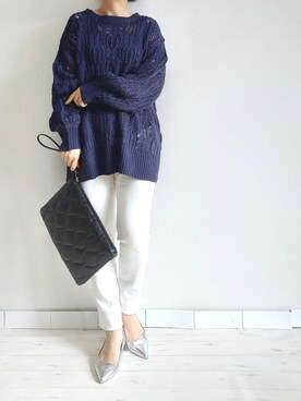 「M.deux（エムドゥ）のアイテム（デニムパンツ）」を使った、M.deux STAFF１さん（レディース・148cm）の秋コーディネート
