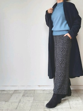 「ネイビー」｜「アイテム（ノーカラーコート）」を使った、M.deux STAFF１さん（レディース・148cm）の冬コーディネート