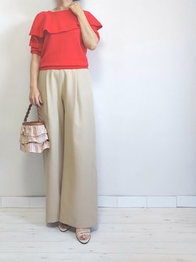 「M.deux（エムドゥ）のアイテム（スラックス）」を使った、M.deux STAFF１さん（レディース・148cm）の夏コーディネート