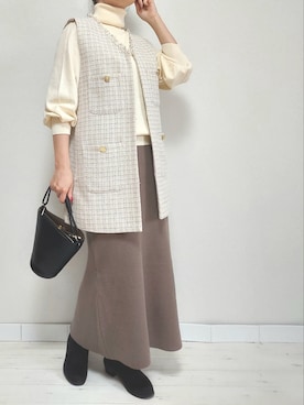 「ジレ」｜「アイテム（ノーカラージャケット）」を使った、M.deux STAFF１さん（レディース・148cm）の秋コーディネート