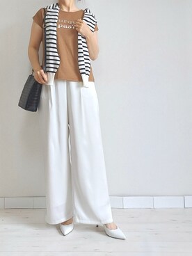 「M.deux（エムドゥ）のアイテム（Tシャツ/カットソー）」を使った、M.deux STAFF１さん（レディース・148cm）の春コーディネート