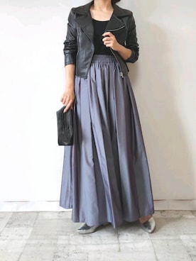 「M.deux（エムドゥ）のアイテム（ライダースジャケット）」を使った、M.deux STAFF１さん（レディース・148cm）の秋コーディネート