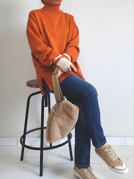 「M.deux（エムドゥ）のアイテム（パンツ）」を使った、M.deux STAFF１さん（レディース・148cm）の冬コーディネート