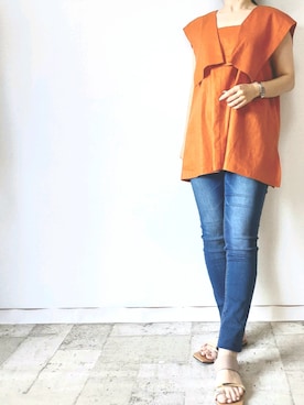 「M.deux（エムドゥ）のアイテム（デニムパンツ）」を使った、M.deux STAFF１さん（レディース・148cm）の夏コーディネート