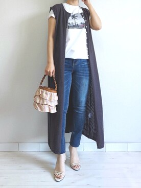 「M.deux（エムドゥ）のアイテム（デニムパンツ）」を使った、M.deux STAFF１さん（レディース・148cm）の春コーディネート