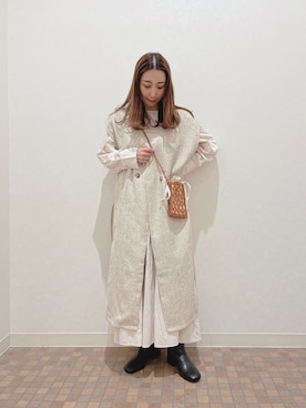 「ビーズバッグ」｜「アイテム（ジャケット/アウター）」を使った、akaneさん（レディース・155cm）の冬コーディネート
