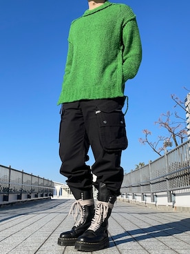 「RICK OWENS」｜「アイテム（レッグウェア）」を使った、Haruさん（メンズ・183cm）の冬コーディネート