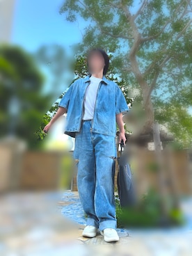 「ZARA（ザラ）のアイテム（シャツ/ブラウス、ブルー系）」を使った、yuimarronさん（メンズ・181cm）の夏コーディネート