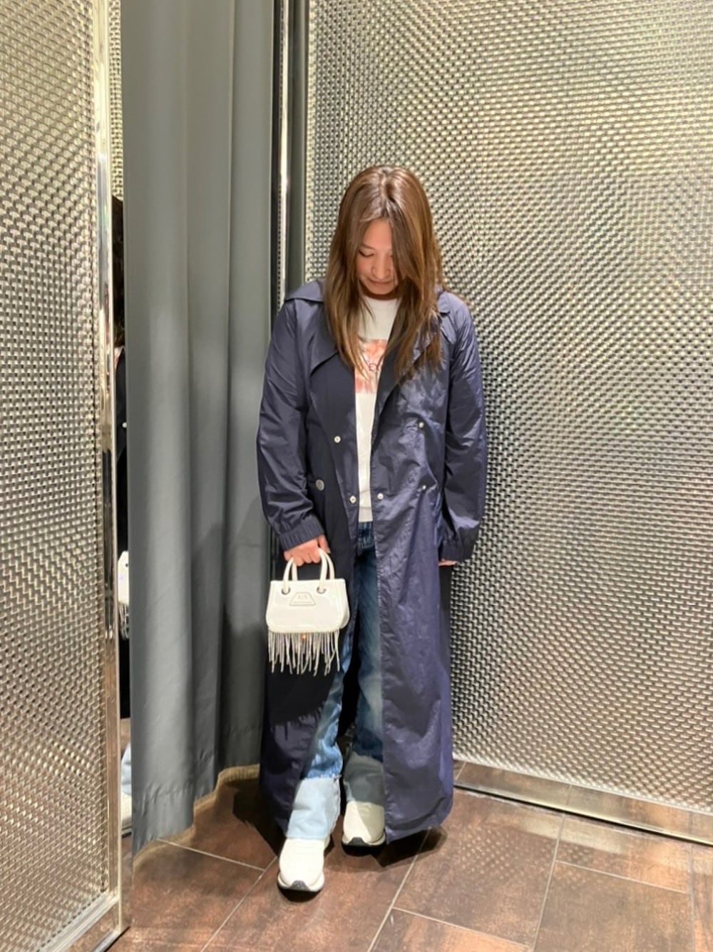 「AXchanger、AXchange、アルマーニエクスチェンジ、休日コーデ、低身長」｜「ARMANI EXCHANGEの【A|X アルマーニ エクスチェンジ】シアートレンチコート（トレンチコート、ブルー系）」を使った、myc.☻*さん（レディース・155cm）の春コーディネートの1枚目の写真