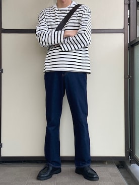 「バスクシャツ」｜「アイテム（その他）」を使った、やんぬさん（メンズ・178cm）の秋コーディネート