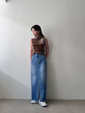「アイテム（デニムスカート）」を使った、kanaさん（レディース・159cm）の秋コーディネート