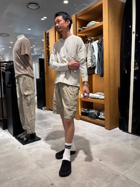 「アイテム（スリッポン）」を使った、Nishio_TOMORROWLANDさん（メンズ・183cm）の夏コーディネート